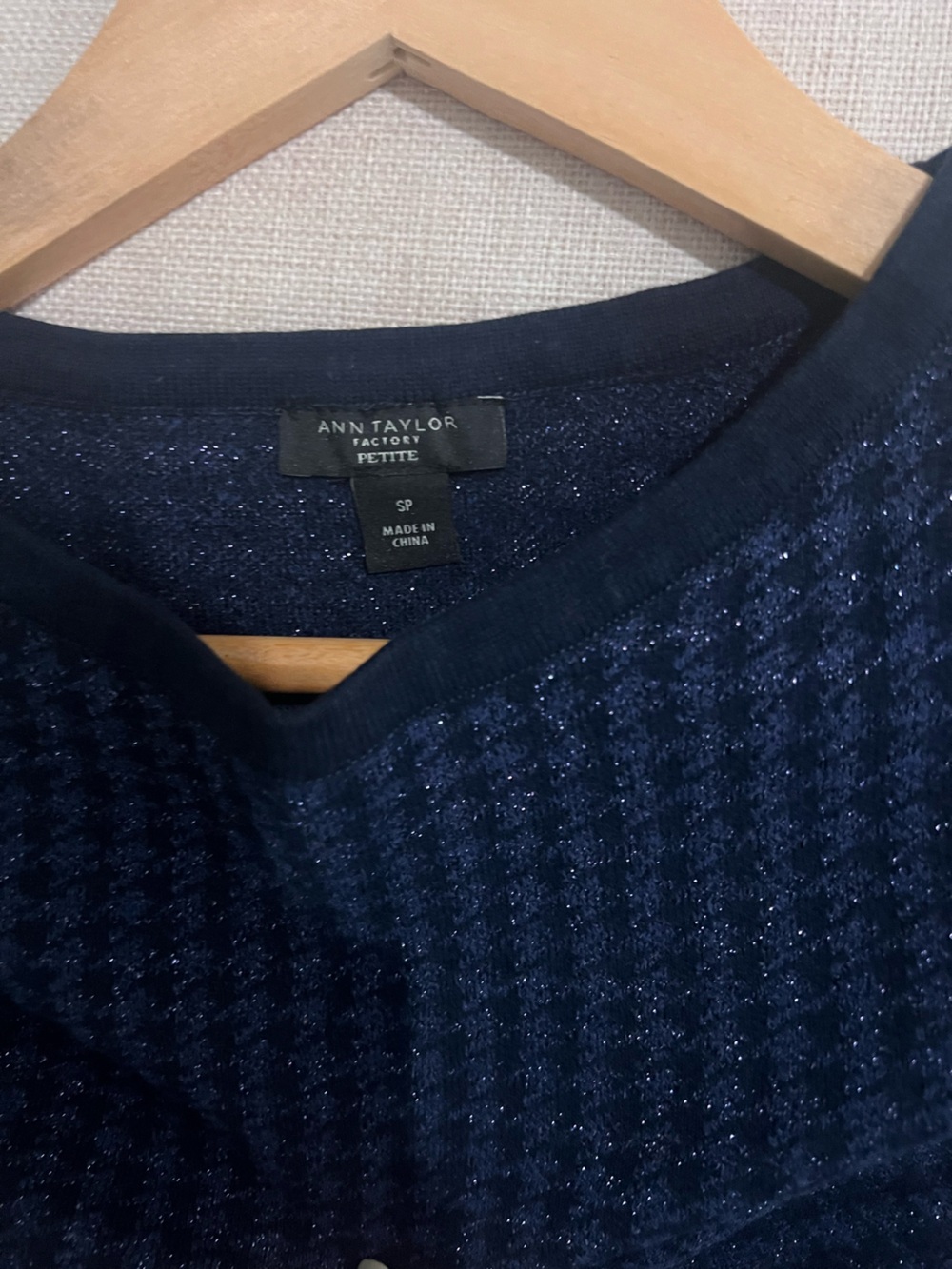 Ann Taylor Petite Navy Sparkle Scoop Neck Sweater